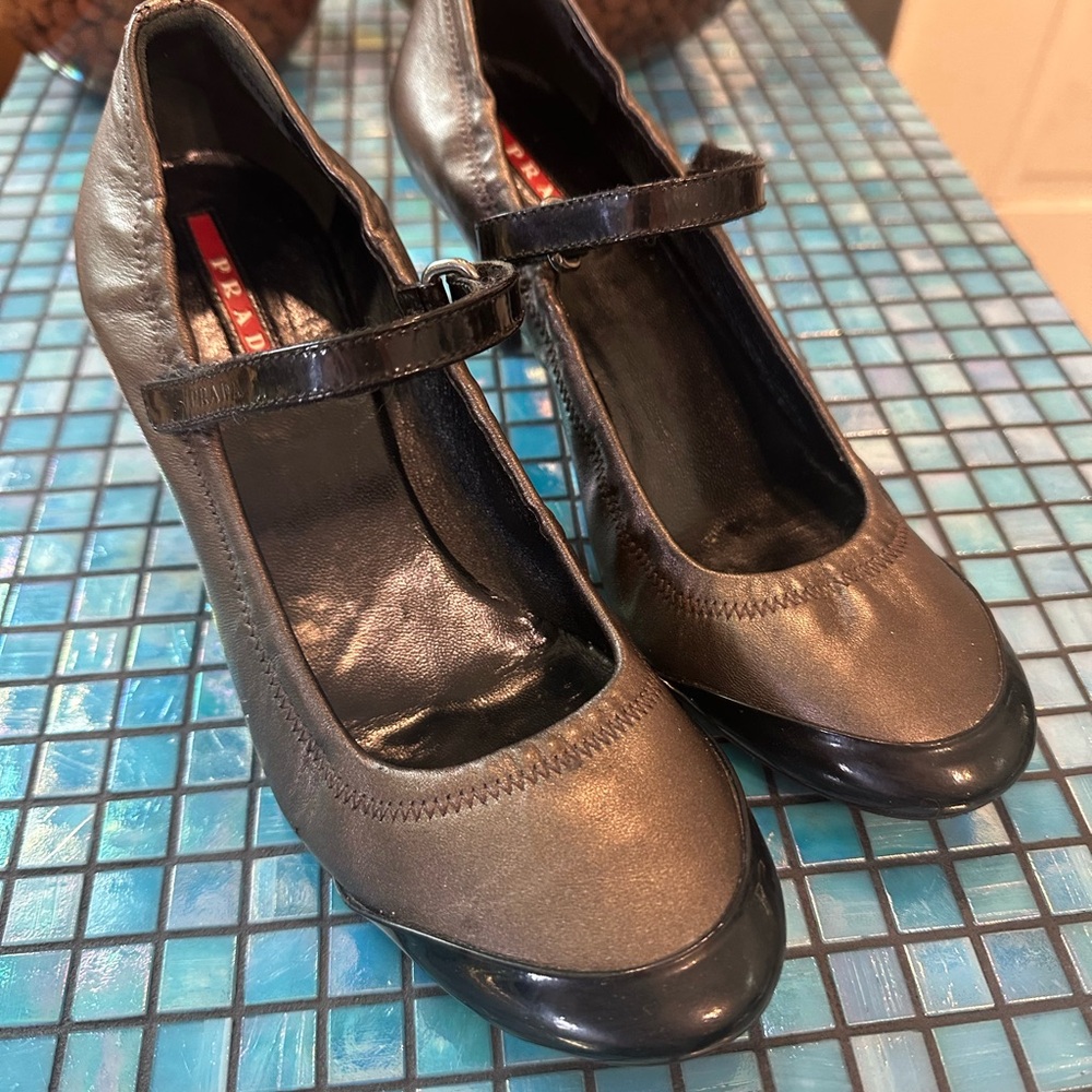 Prada Women's Black and bronze Mary Jane Shoes euro 36 US 5.5